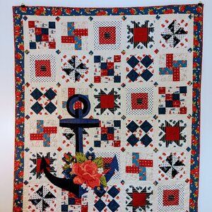 NEW! Handmade "Admiral Harry" by Riley Blake Cotton Nautical Quilt 68" x 80"